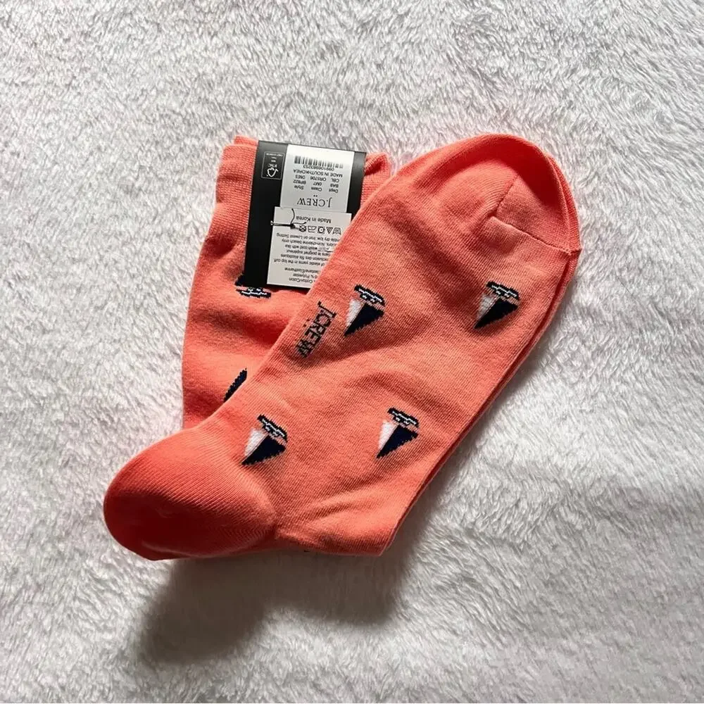 J.Crew Men's Nautical Sailboat Orange Printed Graphic Preppy Socks  NWT
